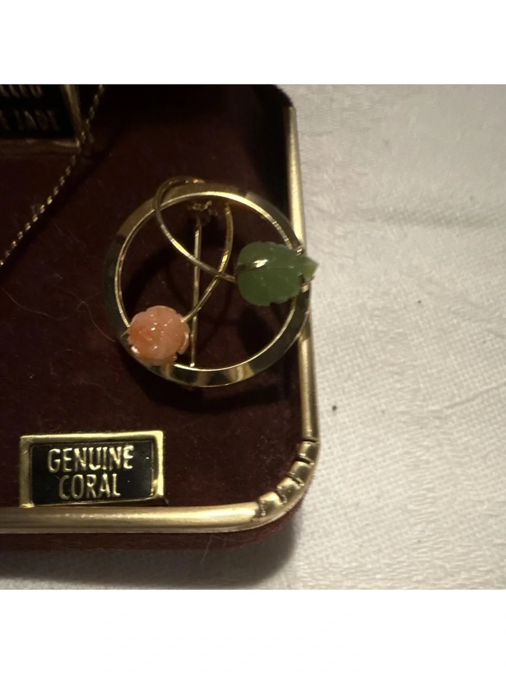 Gold-Tone Green and Orange Pendant Necklace and Brooch Set